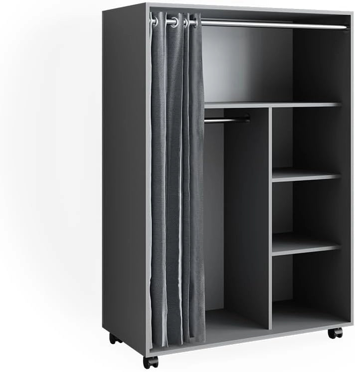 Armadio multifunzione Doros, Grigio, 100 x 146.6 cm Con rulli, con ruote per un posizionamento flessibile nell'ambiente