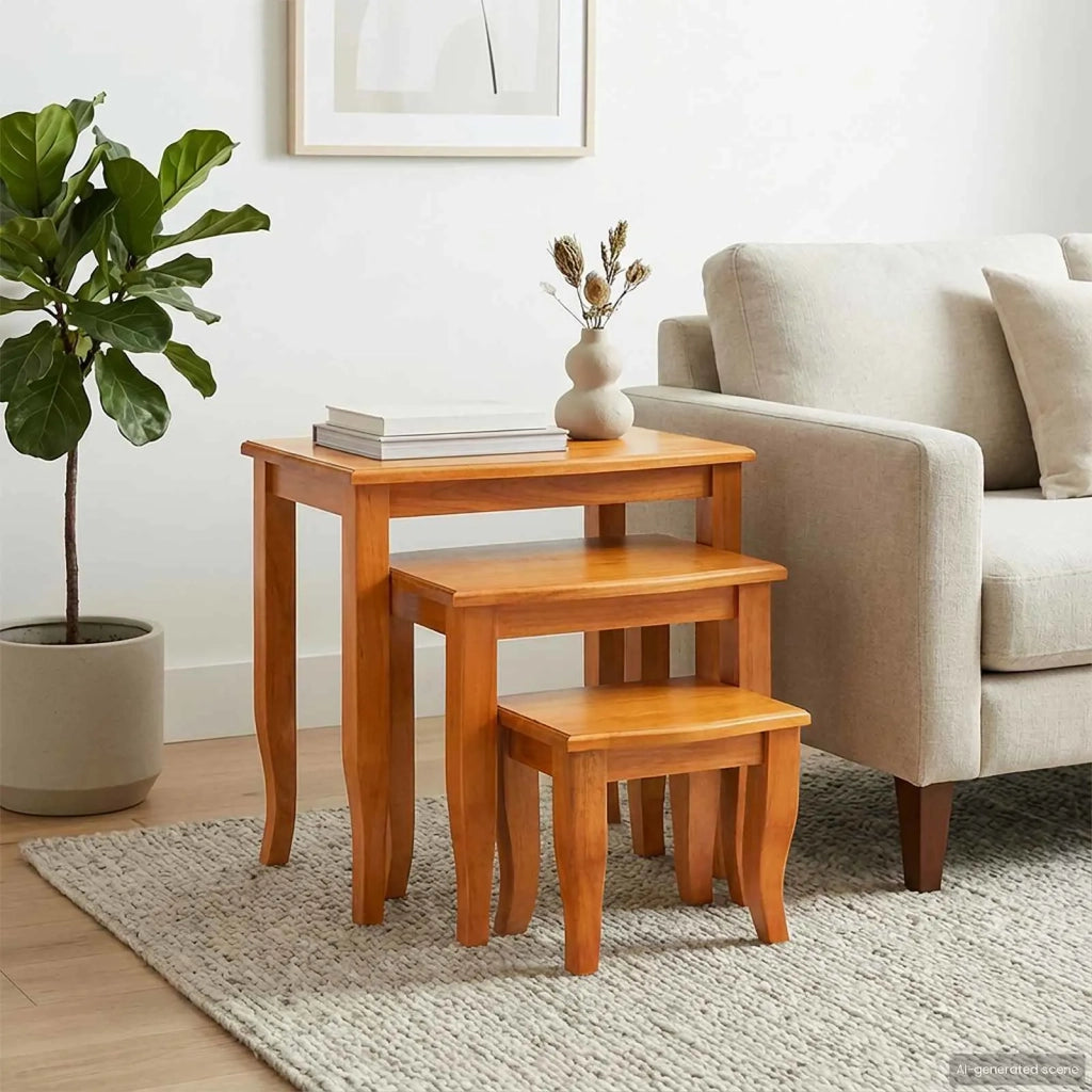 Tavolini Nesting 3 pcs Naturale Legno di Mogano Massello 42009927