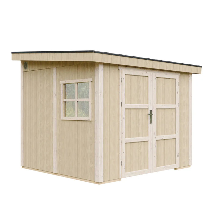 Casetta da giardino di qualità PREMIUM 5,9 mq - H231x248x294 cm - Senza pavimento e parete laterale - Timbela M938B