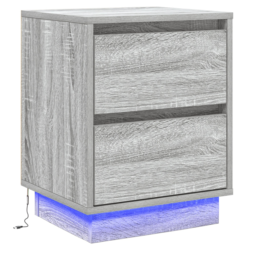Comodini con luci LED 2 pcs Grigio Sonoma 39x34.5x50 cm