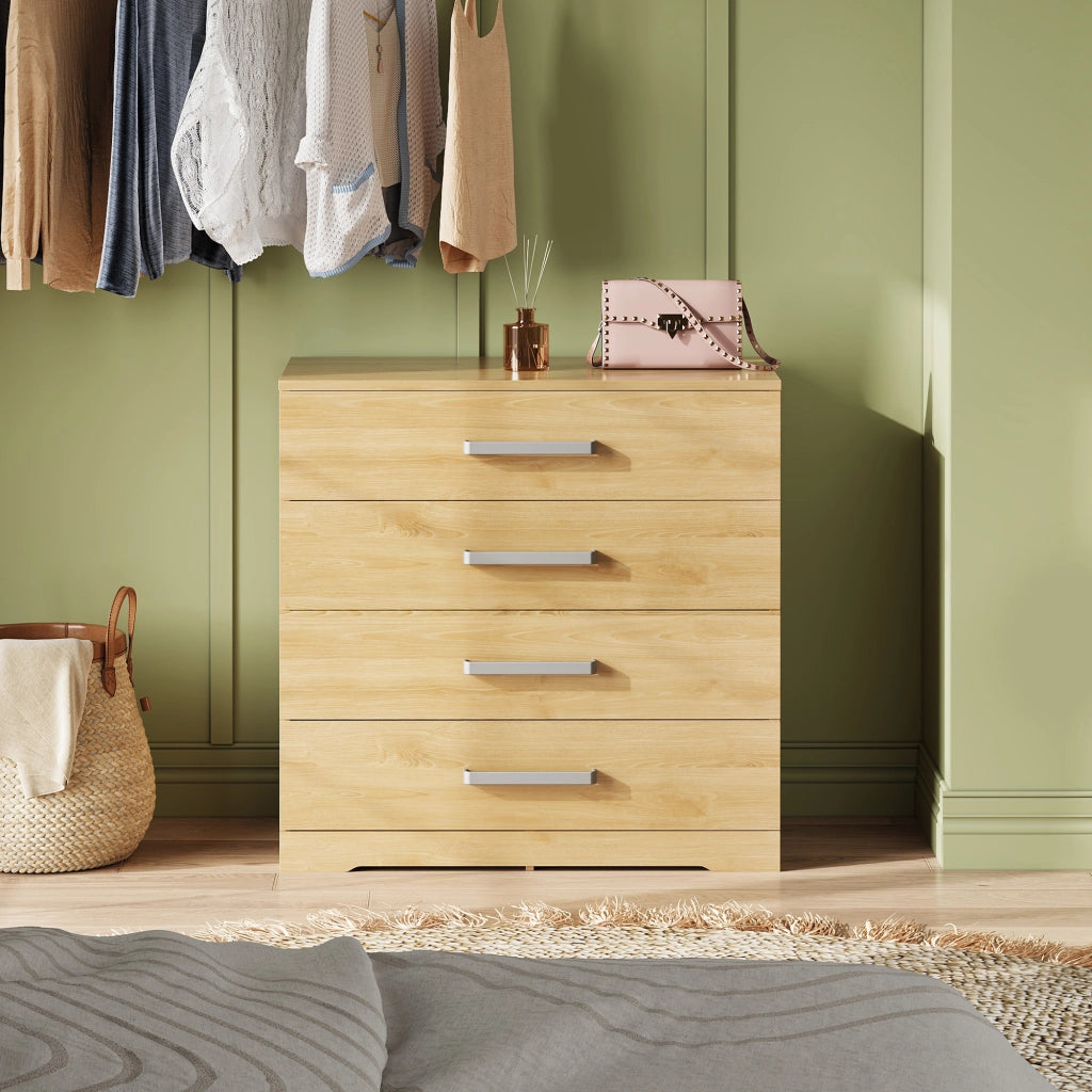 Cassettiera 4 Cassetti con Maniglie in Metallo ¨C Zephmum ¨C Effetto Rovere 60x40x