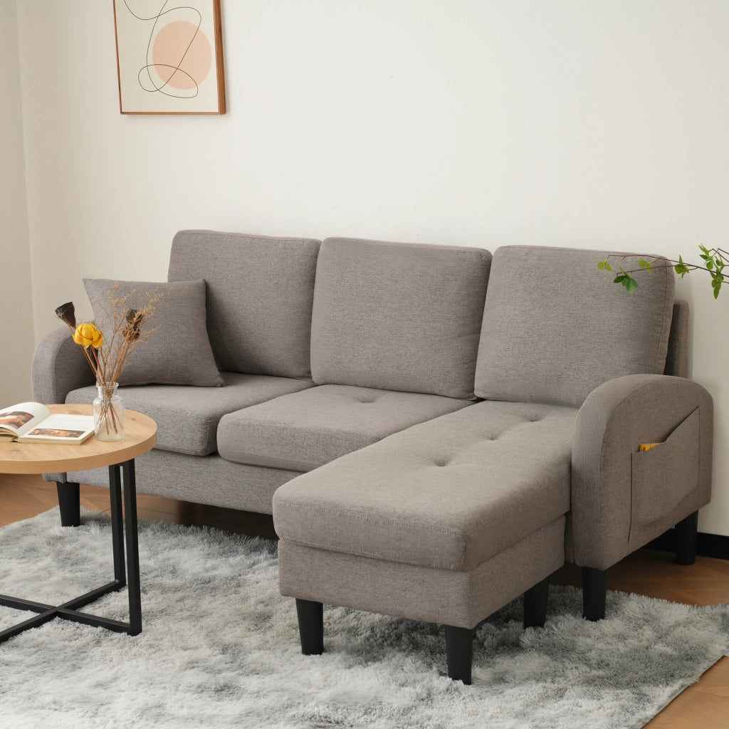 Divano angolare modulare 3 posti con chaise longue reversibile in tessuto grigio scuro