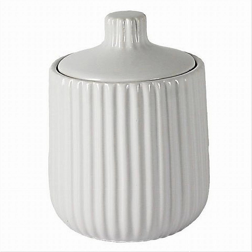 Trade Shop - Contenitore Porta Cotton Fioc Decoro Plissè Bianco Rotondo Organizer Bagno 10329 -
