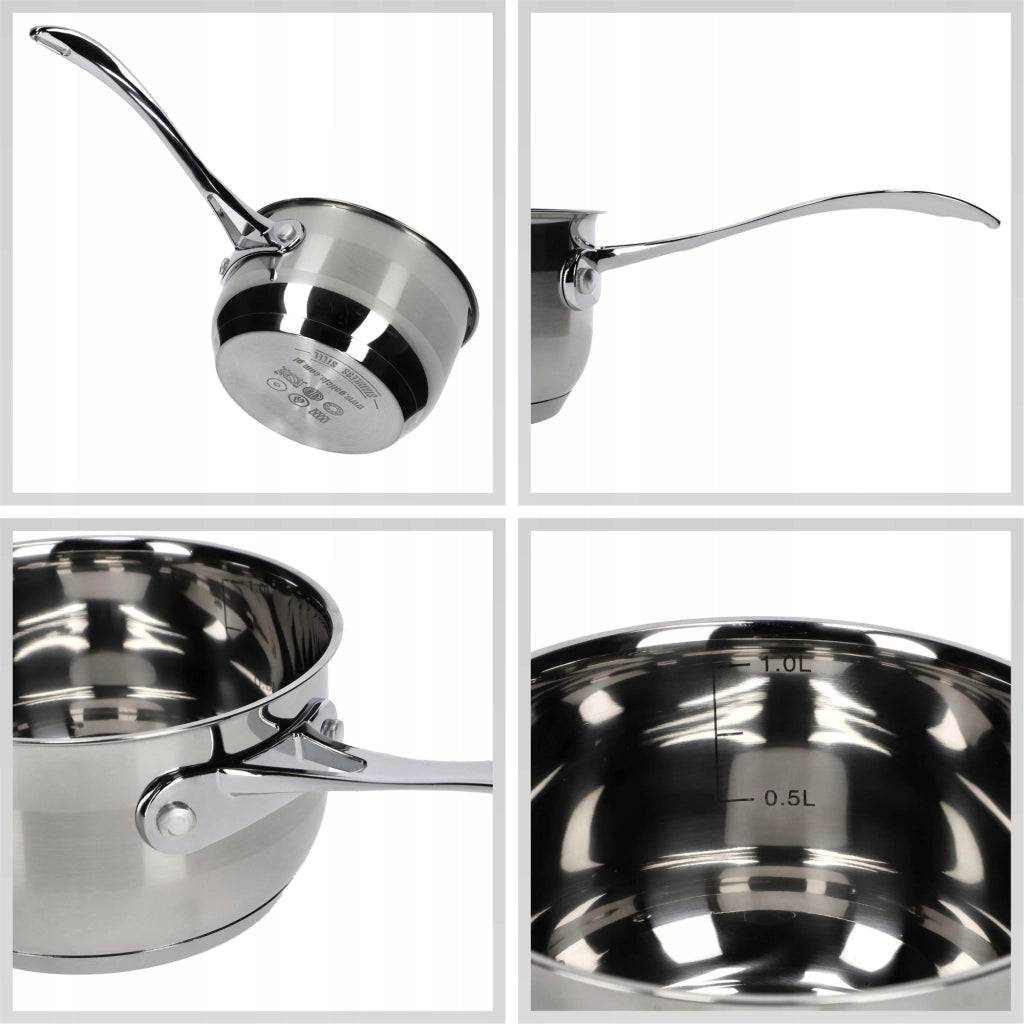 Pentola KADAX in acciaio inox, 1,2 L, con manico, adatta a piani cottura a gas e a induzione.