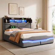 Letto imbottito 140x200 cm con LED, USB-C e vano contenitore