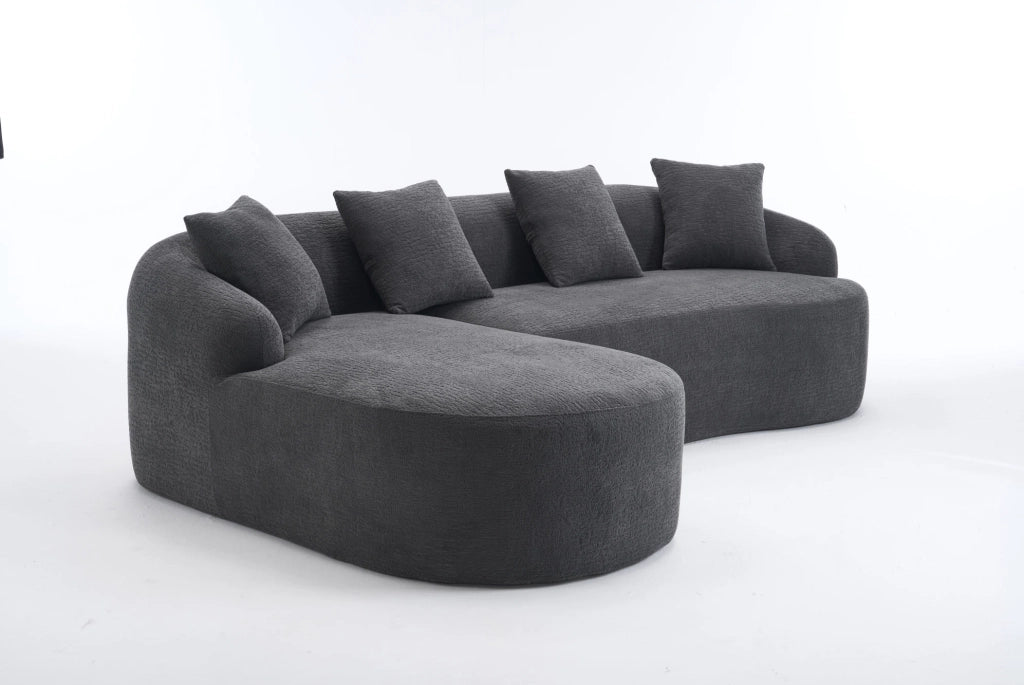 Divano curvo 3 posti in chenille; 243x150x67 cm; grigio scuro
