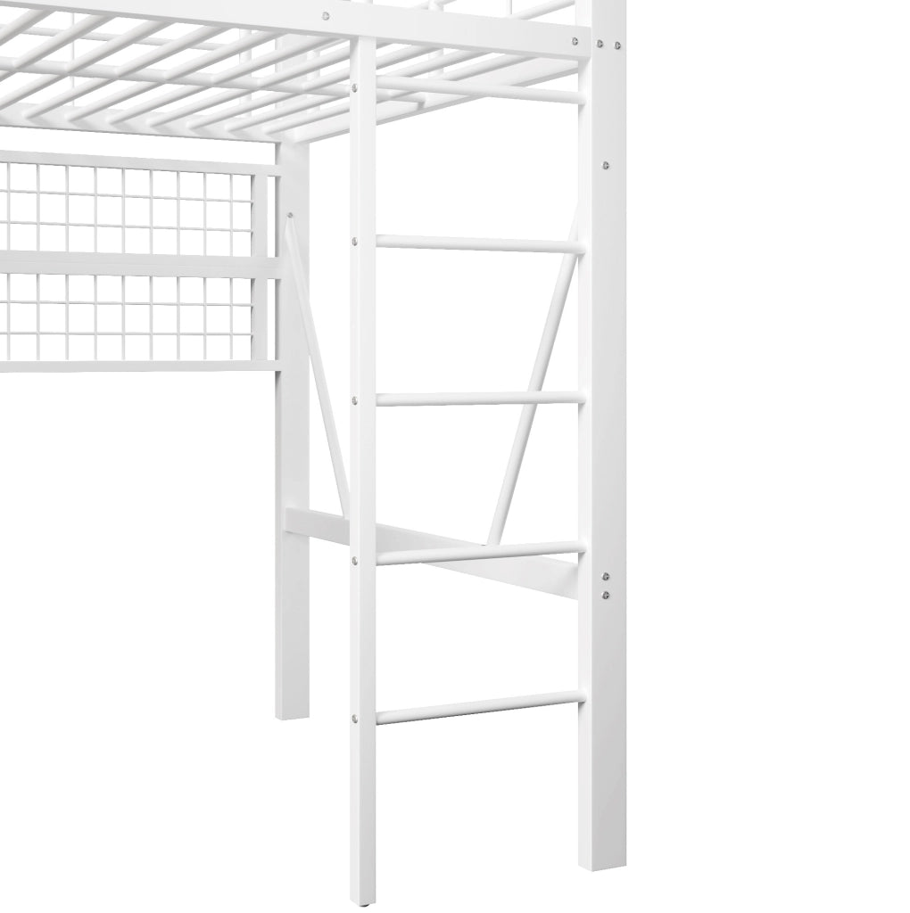 Letto a soppalco 204x145x180 cm con LED regolabile tramite app; metallo e MDF bianco