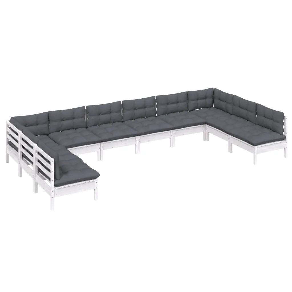 Set Divani da Giardino 10 pz con Cuscini Bianchi Legno di Pinocod mxl 121459