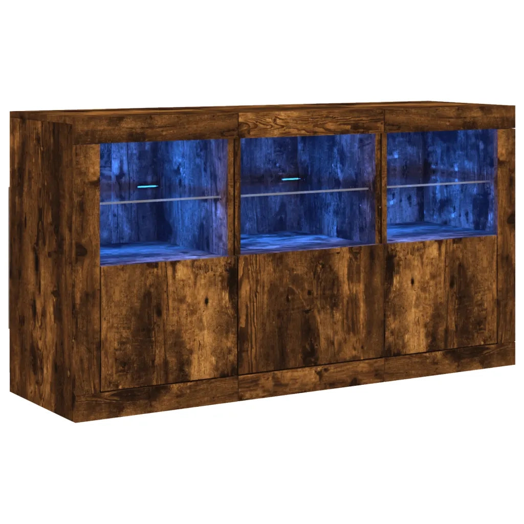 Credenza | Madia | Buffet da pranzo | Armadio da pranzo con Luci LED Rovere Fumo 123x37x67 cm