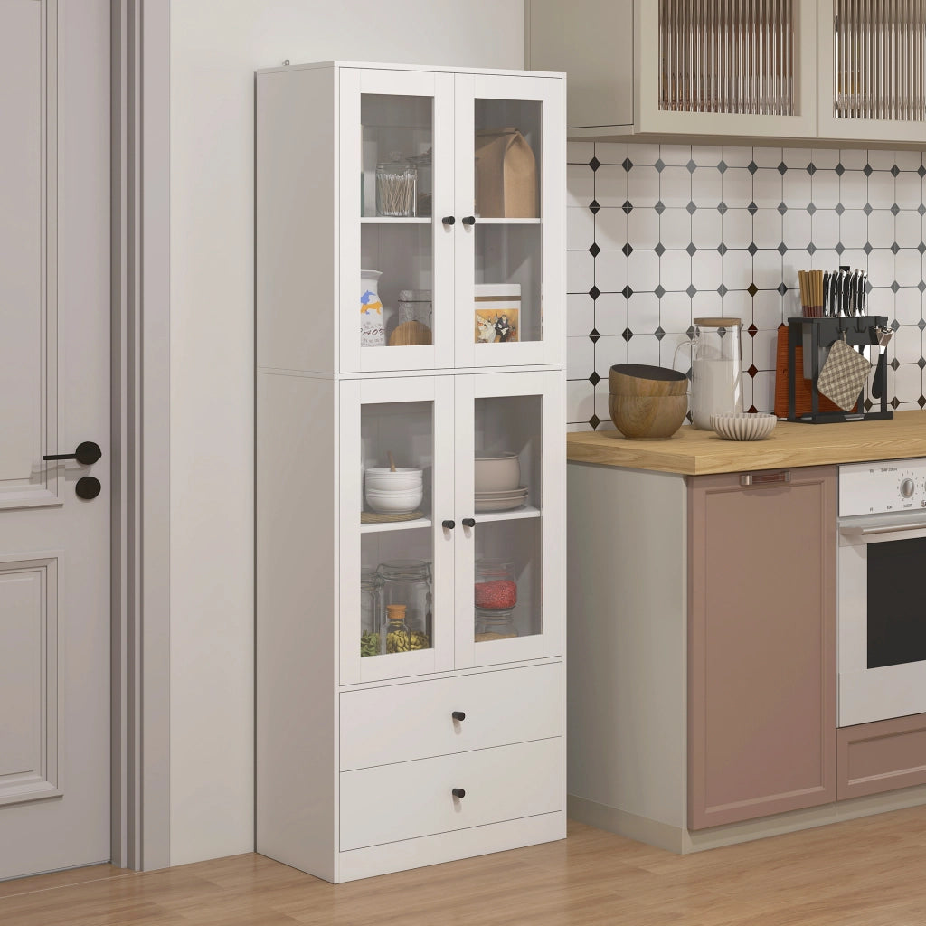 Armadio Cucina con Ante Vetrate e 2 Cassetti ¨C Zephmum ¨C 59x30x170 Bianco
