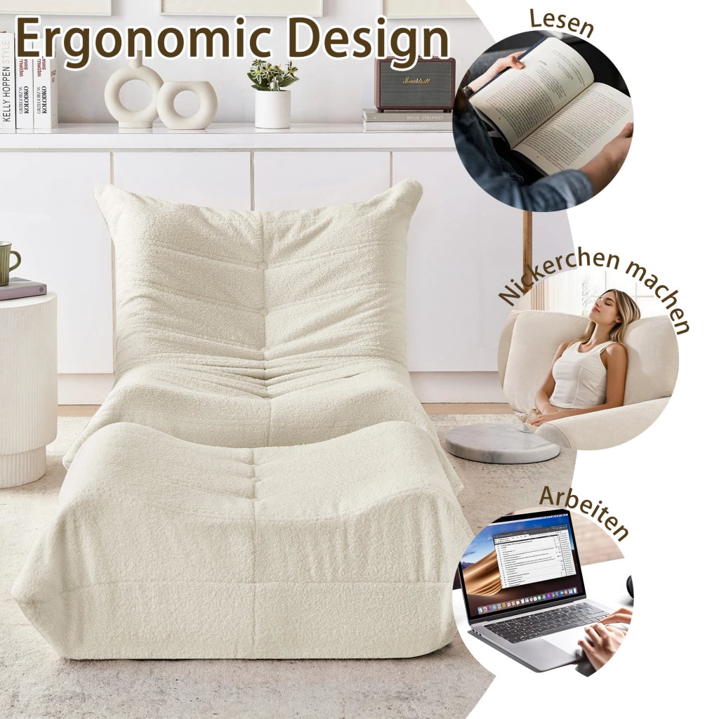 POLTRONA RELAX con poggiapiedi Set da 2 pezzi Teddy Beige
