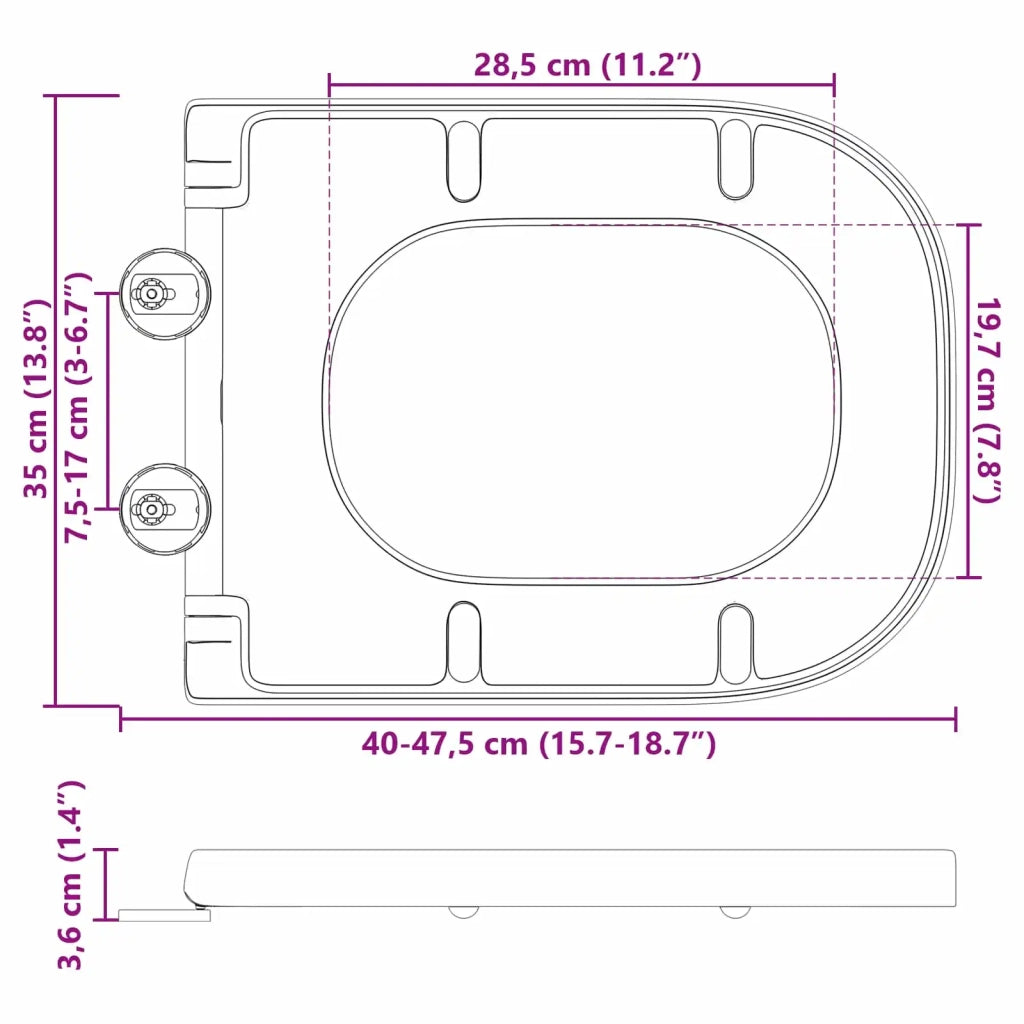 Sedile del WC Nero 47,5 x 35 x 3,6 cm Duroplast 42002360
