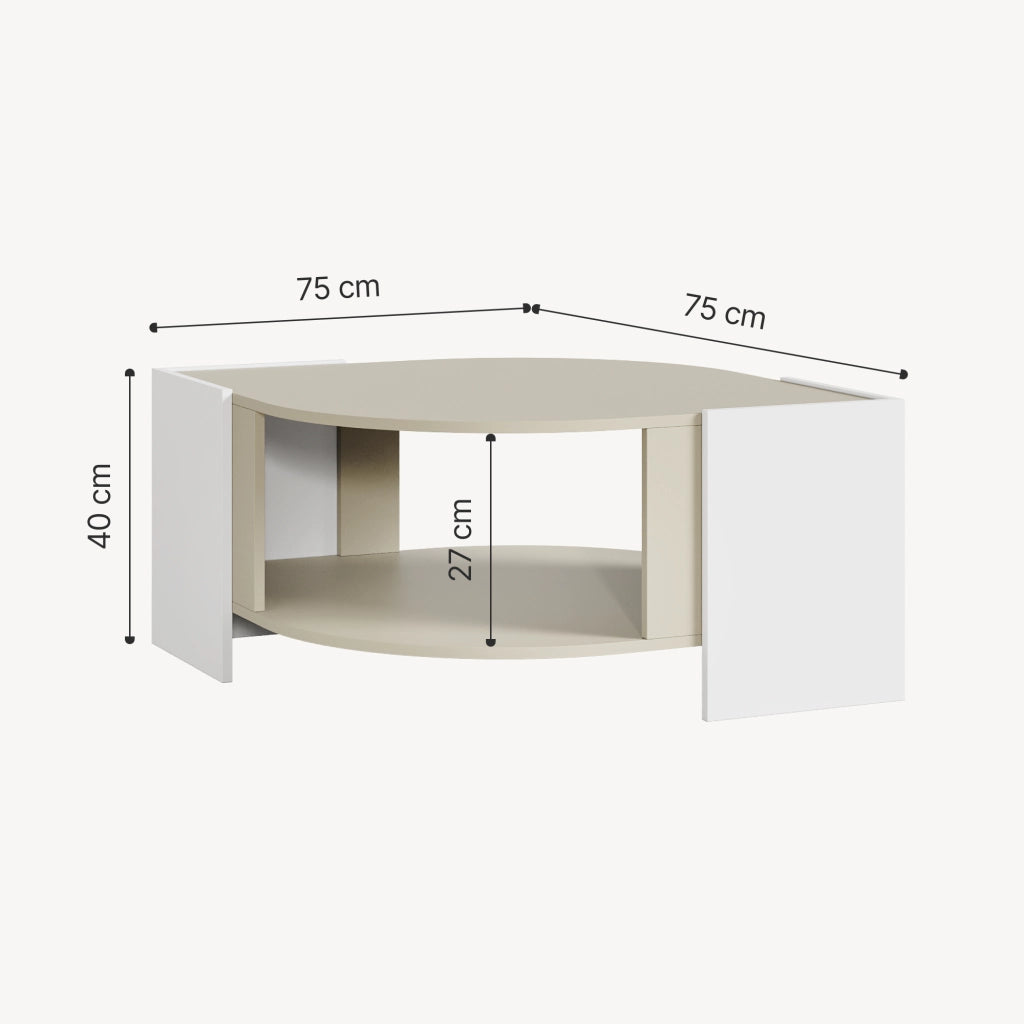 Tavolino Centrale da Salotto Klipsari con Piano Curvo 75 x 75 x 40 cm - Bianco / Color Avena Oatmeal [en.casa]