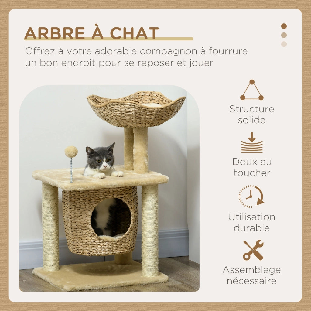 Albero per gatti con tiragraffi in sisal e nicchia ¨C zephmum ¨C beige 45x40x74 cm