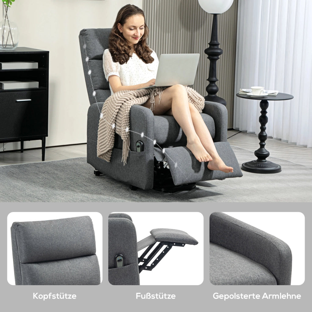 Poltrona Relax Elettrica con Alzapersona ¨C zephmum ¨C Grigio, Tessuto, Telecomando