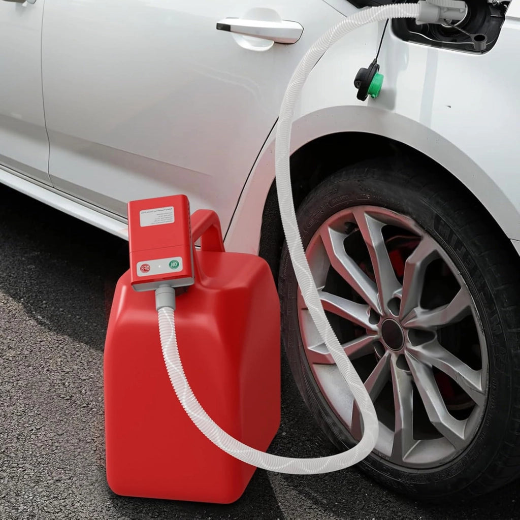 Pompa di Trasferimento Carburante, Pompa Elettrico Carburante Alimentato da Batteria/USB, con Sensore di Spegnimento Automatico, 3 Adattatori per Bidoni di Gas, Benzina, Olio, Diesel (14 LPM)
