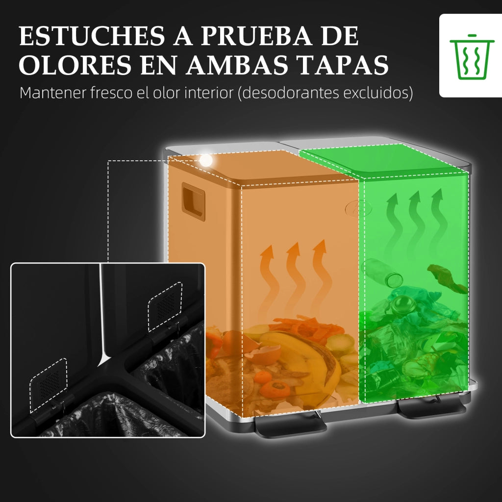 Cestino Rifiuti Acciaio Inox 2x20L Pedale ¨C zephmum ¨C Argento