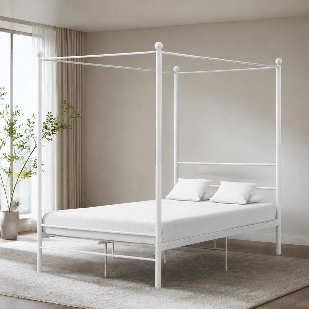 White Metal Four-poster Bed, 140x200 Cm