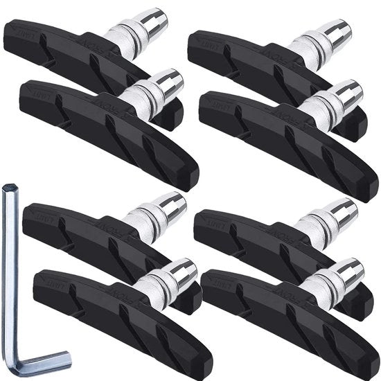 8 pezzi di freni da bicicletta per mountain bike - 70 mm - Con dado a sei punte e anello di chiusura - Antiscivolo e silenzioso - Adatto per cruisers, mountain bike e altri freni universali V-type - Incluso chiave - Nero