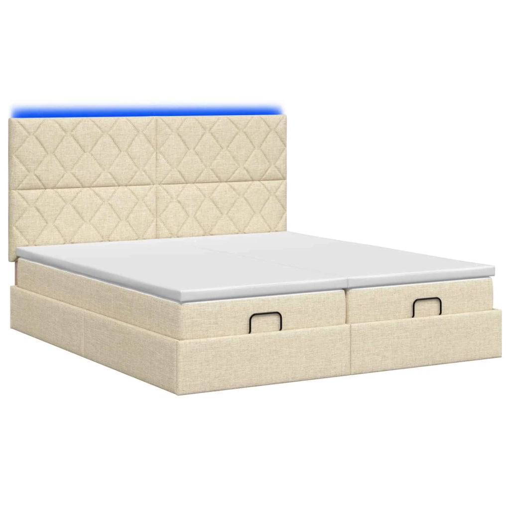 Letto Ottomano con Materasso e LED Crema 180 x 200 cm Tessuto 3458463