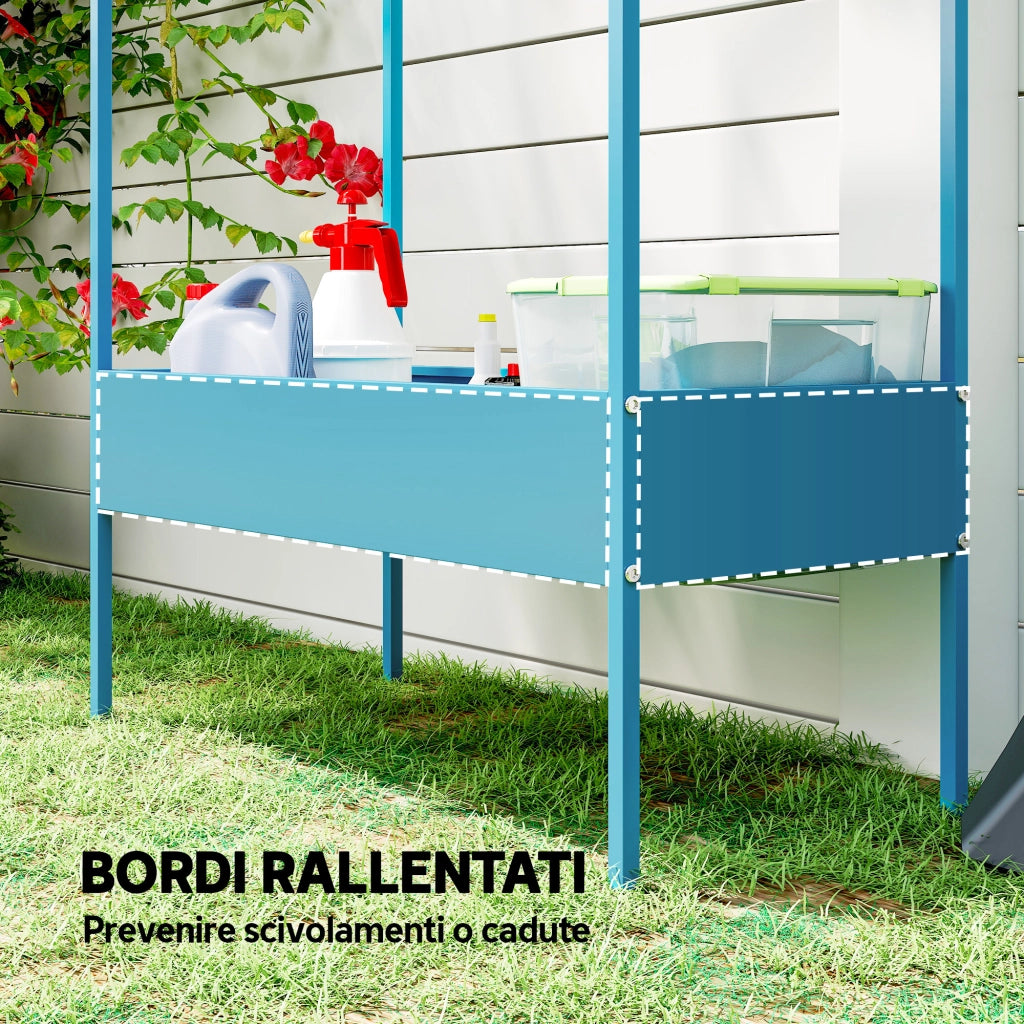 Portavasi a 2 Livelli in Metallo ¨C zephmum ¨C Blu Verde, 75x35x150 cm