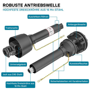 Albero cardanico T6 Giunto cardanico 1200-1320mm 830Nm 540rpm Cardano 74kW 100CV 1 3/8"Z6 1 3/4" Z20