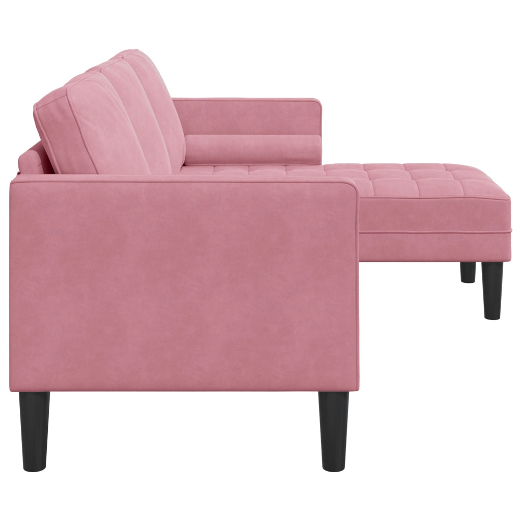 Divano a 3 posti con Chaise L-shaped Rosa Chiaro 160 cm in Velluto