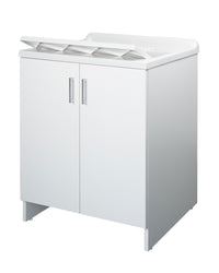 Mobile Lavatoio 2 Ante in Nobilitato 60x50x85 cm Vasca in PP con Asse in Resina e Kit di Scarico Bianco