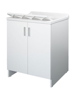 Mobile Lavatoio 2 Ante in Nobilitato 60x50x85 cm Vasca in PP con Asse in Resina e Kit di Scarico Bianco