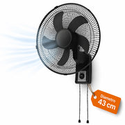 Ventilatore da Muro Ø43 cm Raffrescatore Silenzioso 65W 3 Velocità Installazione a Parete in Metallo Nero
