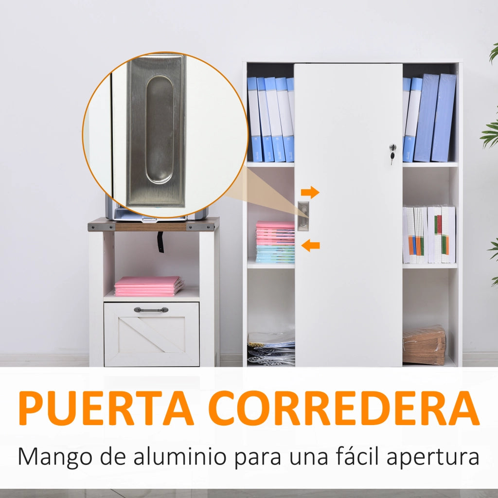 Armadio per ufficio con 2 ante scorrevoli, 3 ripiani e chiavi ¨C zephmum ¨C 80x40x120 cm bianco
