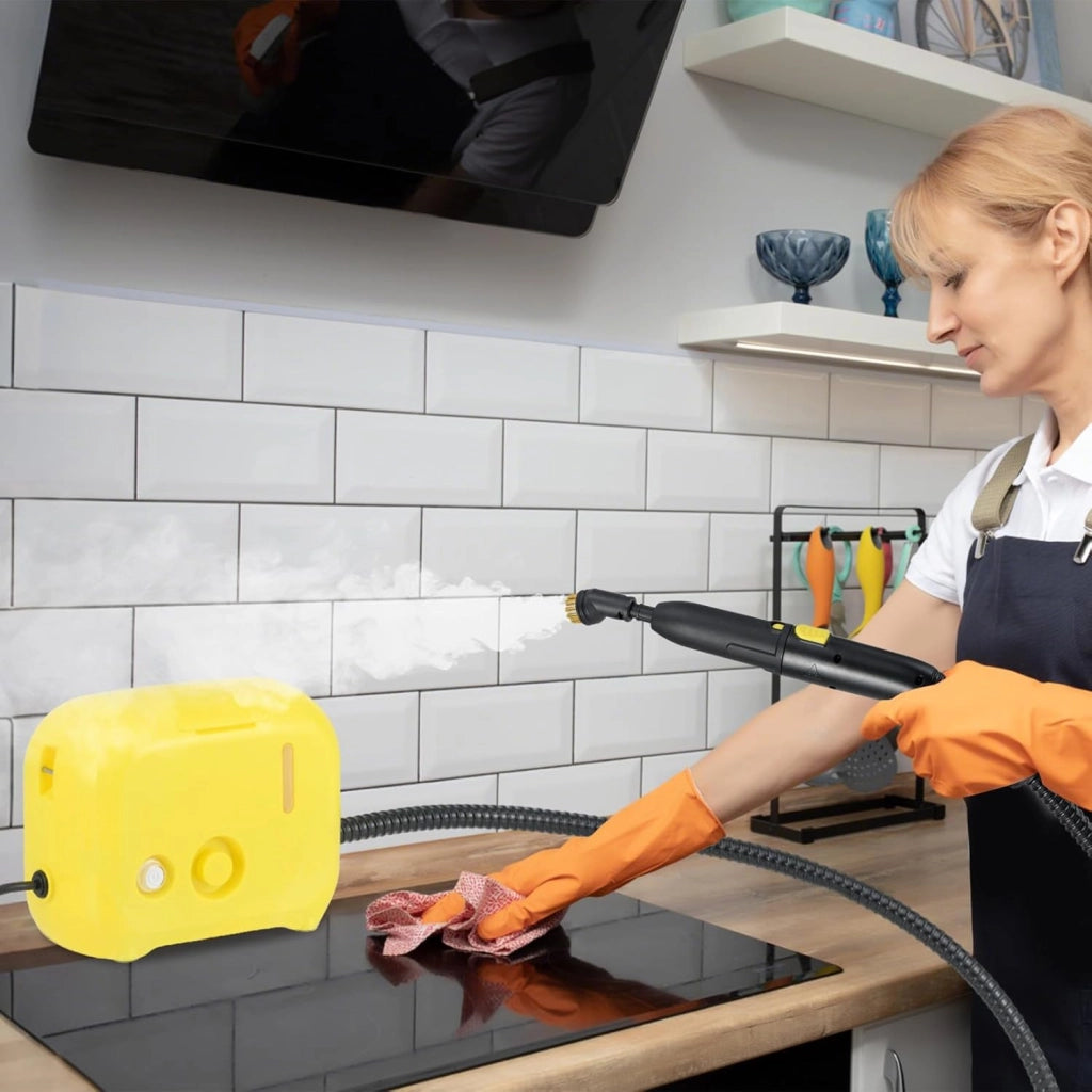1500W Pulitore a Vapore Portatile, Vaporizzatore Domestico con Serbatoio d'Acqua 1 L (Sostenibile), Tempo Riscaldamento 10s, Macchina per Pulizia a Vapore Multiuso (Giallo)