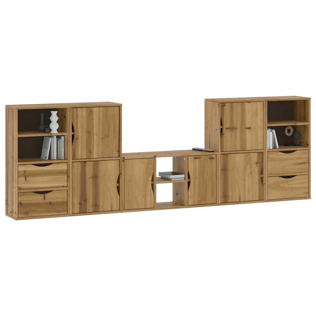 Mobile TV 5 pz con Contenitore ODDA in Legno Massello di Pino 3365374