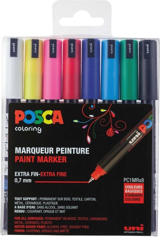 Set di pennarelli a colori acquaforme da 8 pezzi con punta calibrata per diverse superfici
