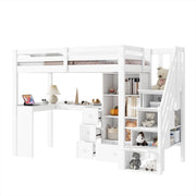 LETTO A CASTELLO CON SCRIVANIA E SCALA CONTENITIVA 90x200 cm BIANCO