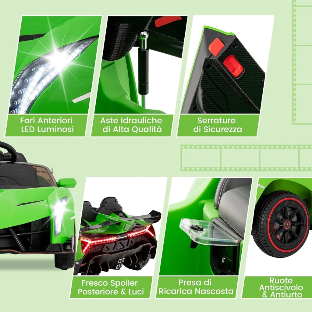 Lamborghini Macchina Elettrica per Bambini, Auto Elettrica Cavalcabile con Telecomando Luci LED, 3 Velocità, 3-6 km/h, per Bambini 3-8 Anni (Verde)