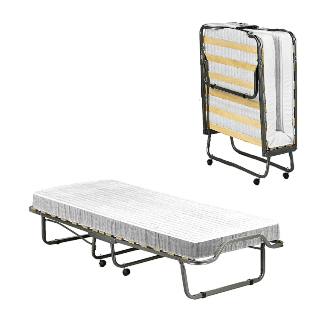Letto pieghevole Banzi, Brandina con rete a 15 doghe, Lettino salvaspazio, 100% Made in Italy, 80x200h40 cm, materasso memory incluso