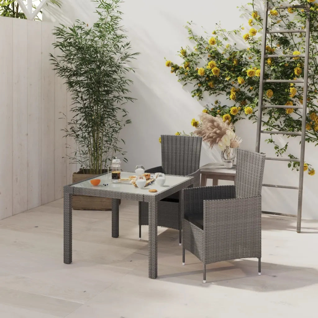 Set da Pranzo per Esterni 3 pz | Set Salotto da Giardino con Cuscini in Polyrattan Grigio