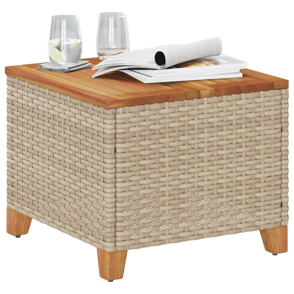 Tavolo da Giardino Beige 45x45x37 cm Polyrattan e Legno Acacia 366327
