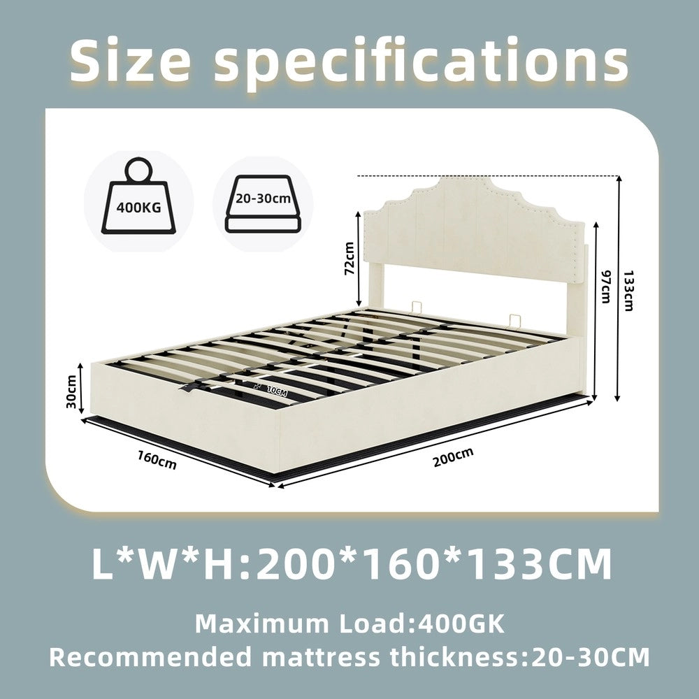 Letto Contenitore Imbottito con Materasso ¨C MINIMAL ¨C Velluto Beige 160x200