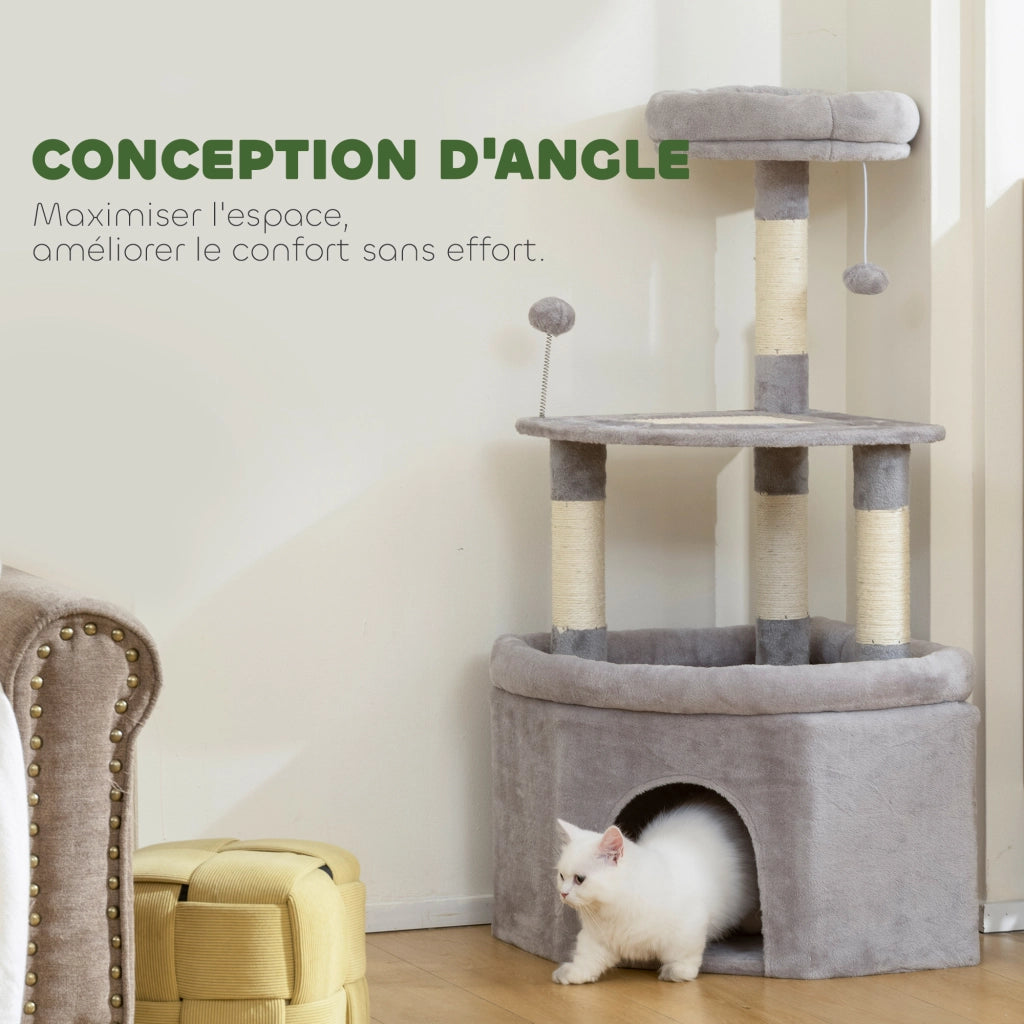 Albero tiragraffi per gatti con piattaforma e cuccia ¨C Minimal ¨C 49x49x114 cm grigio chiaro