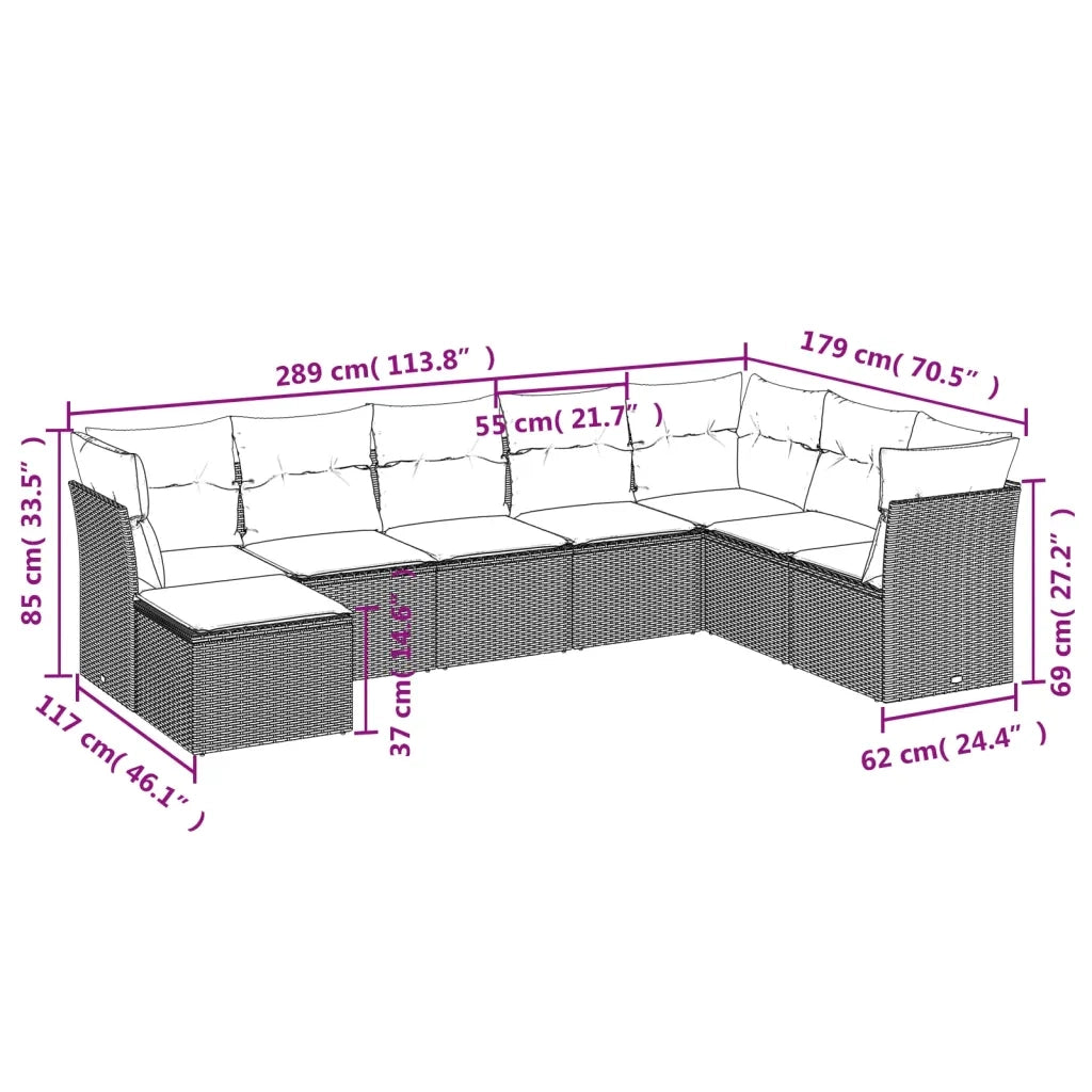 Set Divani da Giardino con Cuscini 8 pz Nero in Polyrattan 3218046