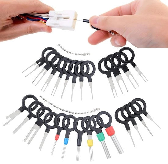 Kit di eiezione terminale per auto, Estrattore di pin di rimozione, Set di attrezzi di sblocco per auto, Estrattore di pin con custodia, Piccolo attrezzo per la maggior parte degli adattatori di connettore terminale (26 pezzi)