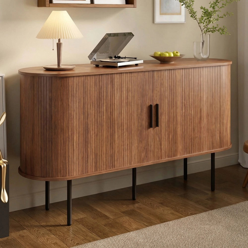 Credenza con Ante a Tapparella ¨C MINIMAL ¨C Legno MDF, Gambe in Metallo, Grigio