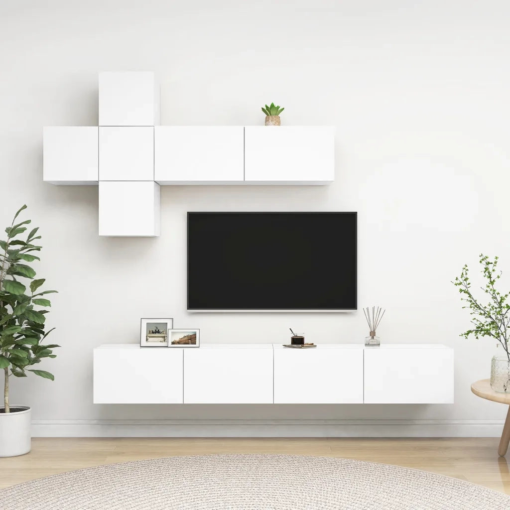 Set Mobili Porta TV 7 pz-Set di 7 Credenza per TV Bianco in Legno Multistrato 575827