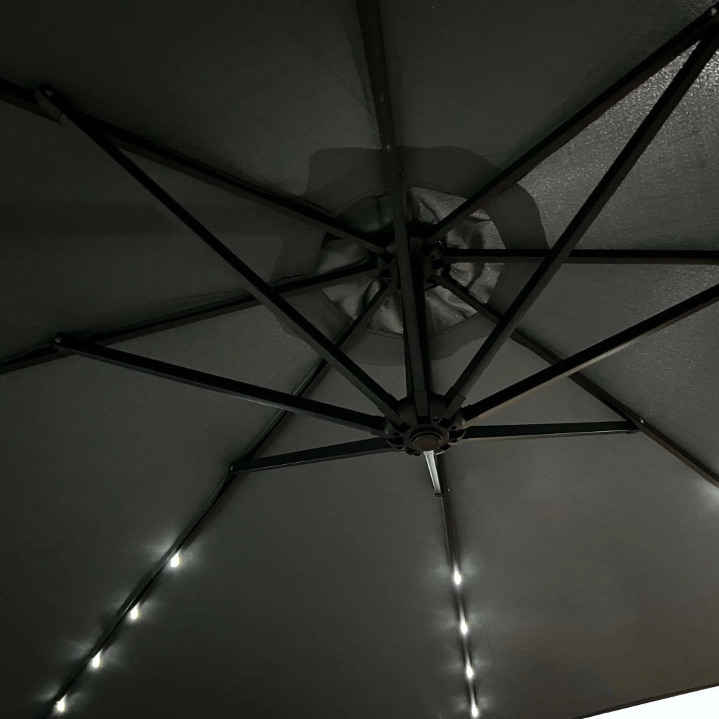 Ombrellone da giardino MILIN grigio scuro con illuminazione a LED peso 12,7 kg dimensioni 300x300x245 cm