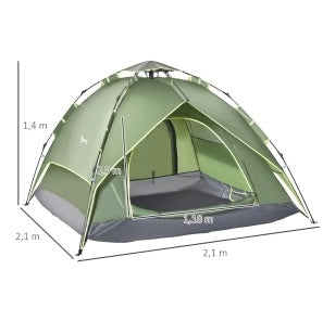Tenda da campeggio per 3 persone verde scuro con doppio telo