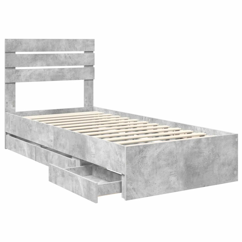 Struttura del letto con cassetto Grigio cemento 75 x 190 cm