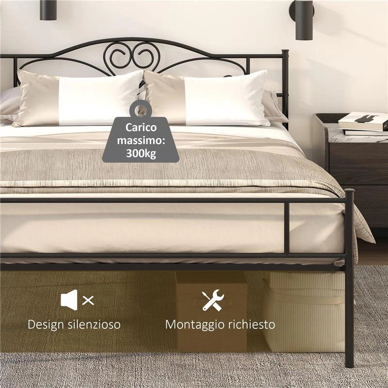 STRUTTURA LETTO UNA PIAZZA E MEZZA IN ACCIAIO CON DOGHE INTEGRATE, TESTIERA E PEDIERA, 140X200CM