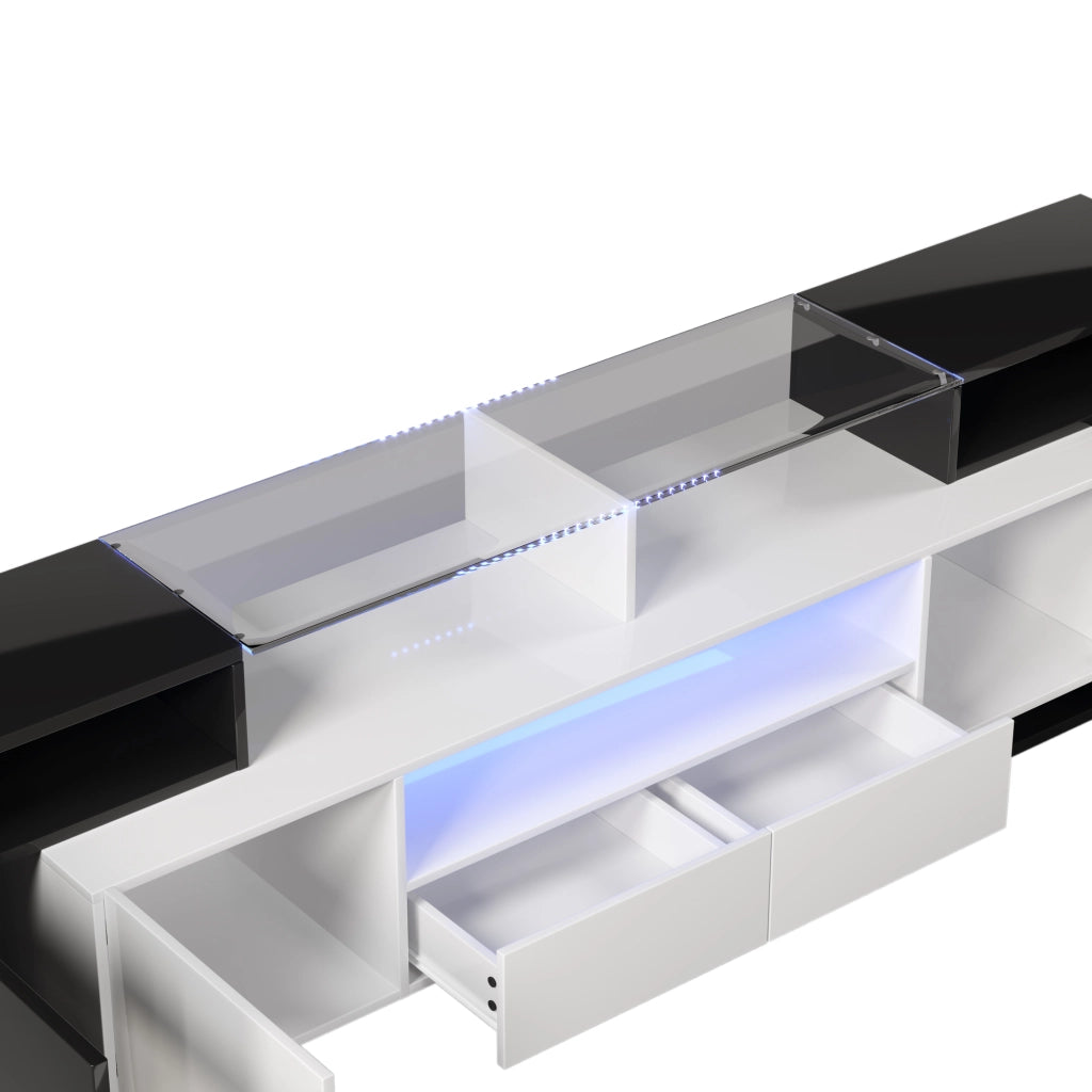 MOBILE TV 200x35x60 cm Nero e Bianco con LED e 4 ante 2 cassetti